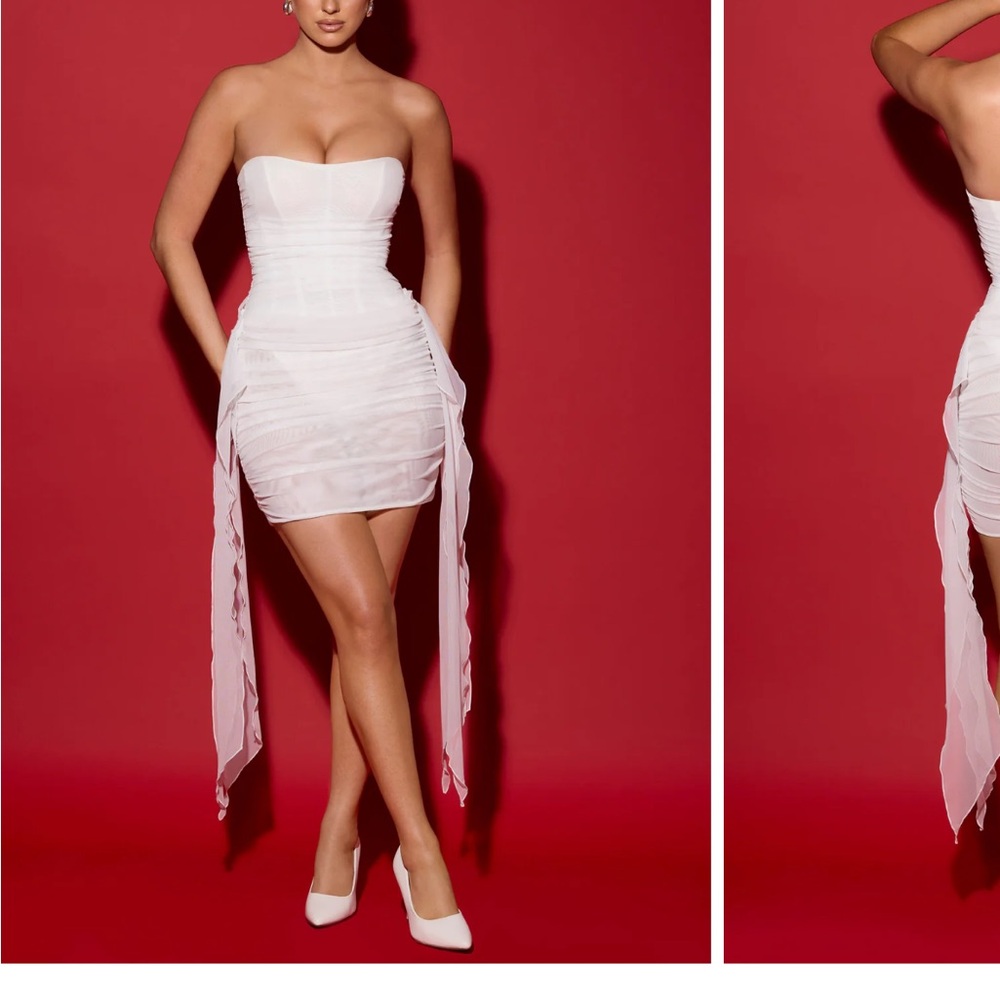 Ruched Draped Corset Micro Mini Dress in White